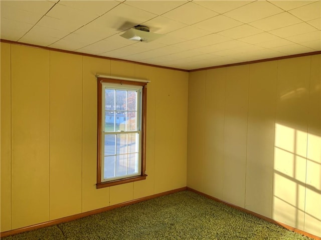 carpeted empty room featuring crown molding