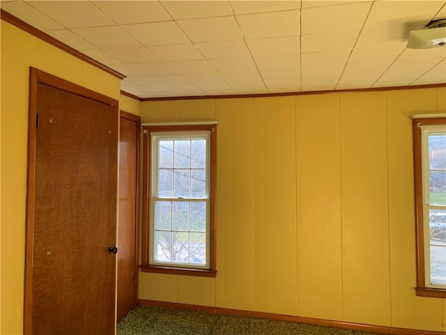 empty room featuring ornamental molding