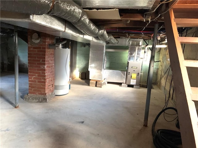 basement featuring water heater