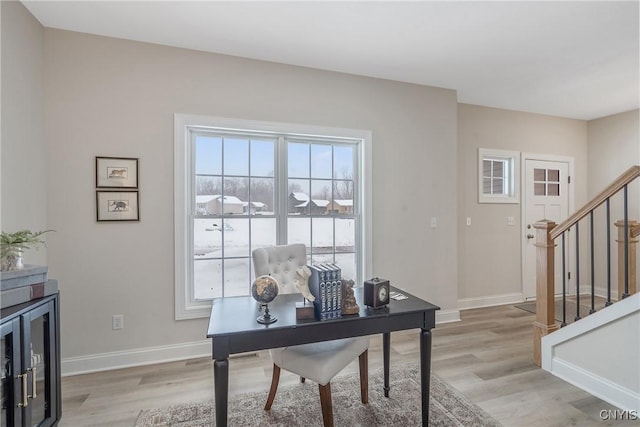 office space featuring light hardwood / wood-style floors