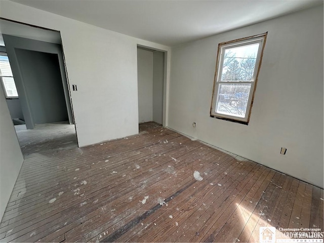 unfurnished bedroom featuring wood-type flooring and a closet