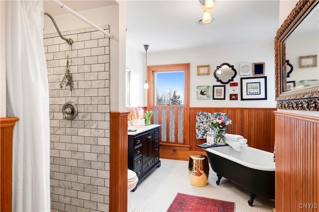 bathroom with vanity and a shower with shower curtain