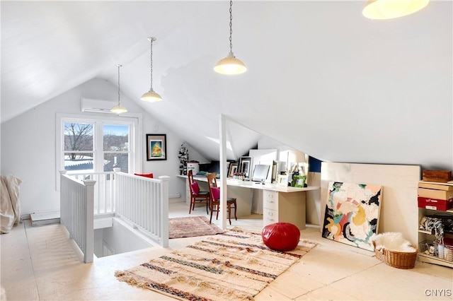 additional living space featuring vaulted ceiling and a wall mounted air conditioner