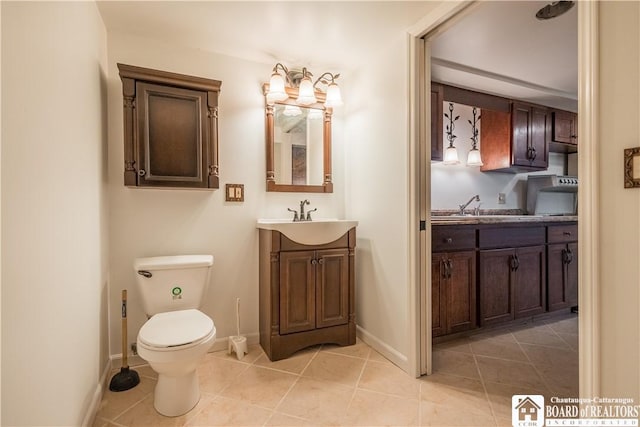 bathroom featuring vanity, toilet, and tile patterned flooring