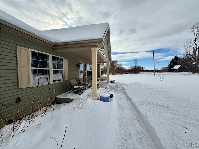 view of snow covered exterior