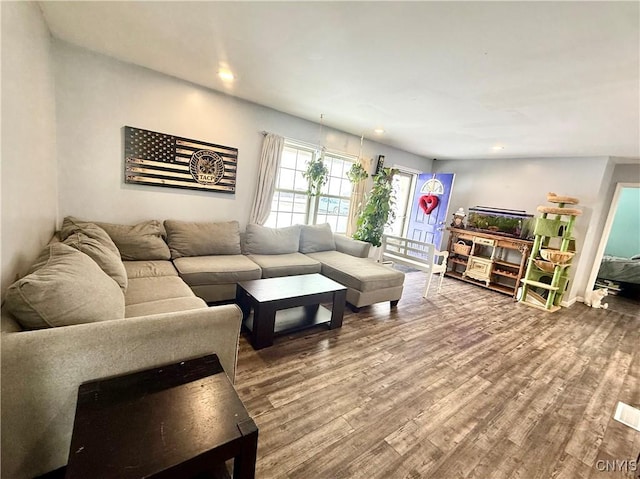 living room with hardwood / wood-style flooring