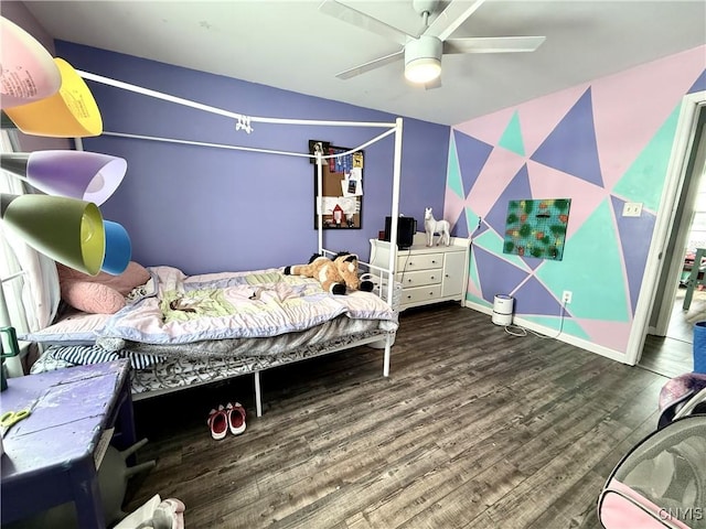 bedroom with hardwood / wood-style flooring and ceiling fan