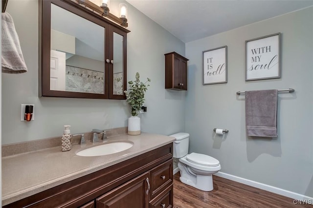 bathroom featuring vanity, toilet, and wood-type flooring