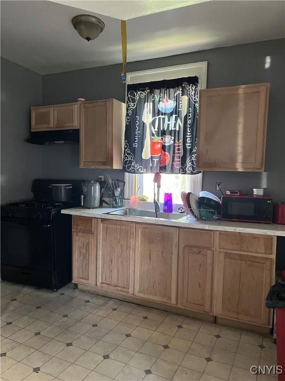 kitchen with black gas range