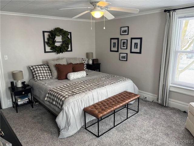 bedroom with crown molding and ceiling fan