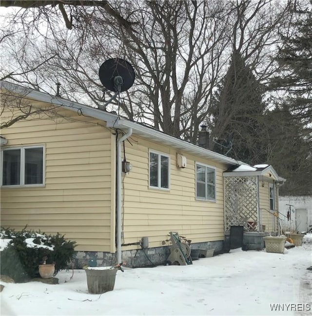 view of snow covered exterior