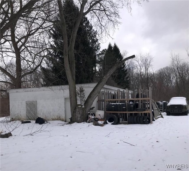 view of snow covered property