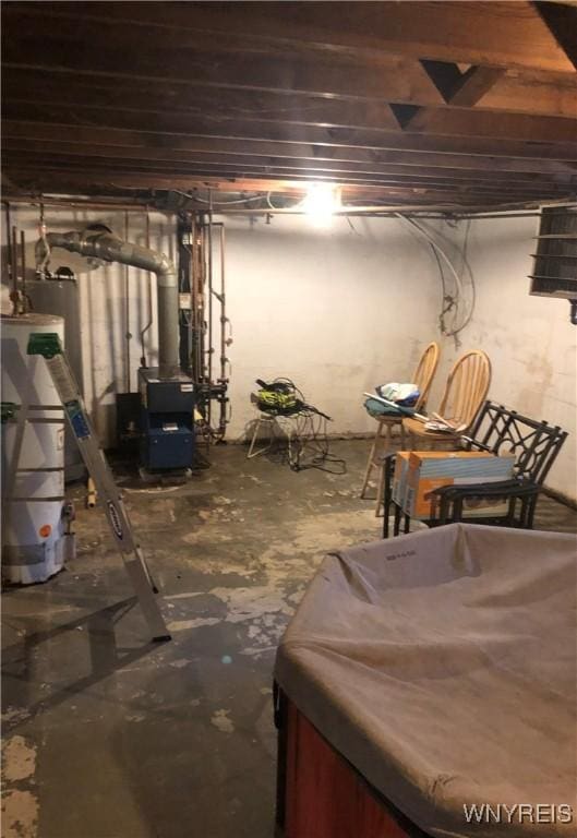 basement featuring gas water heater