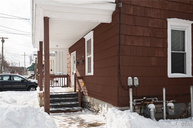 view of snow covered exterior