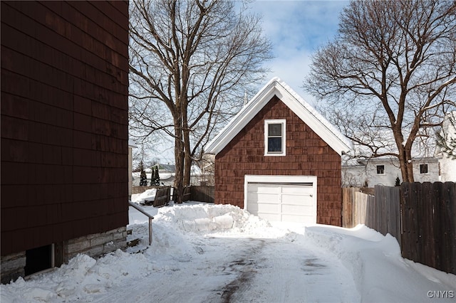 view of snow covered garage