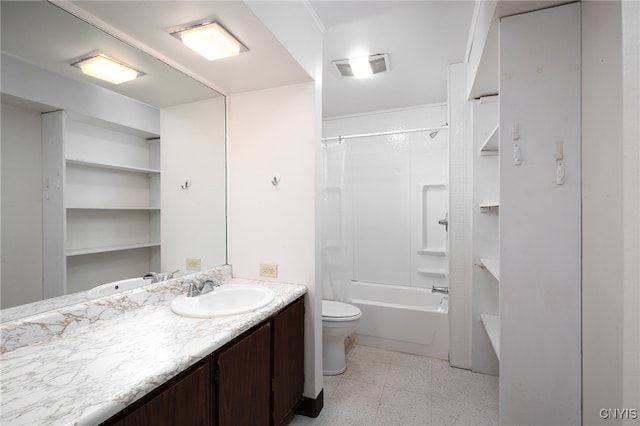 full bathroom featuring vanity, toilet, and bathing tub / shower combination