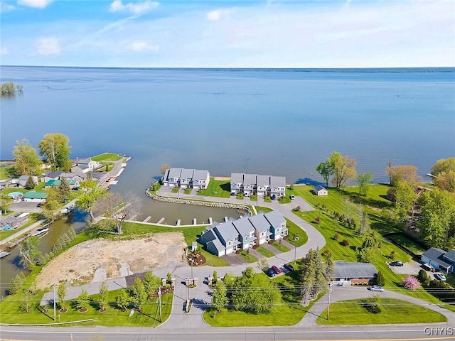 drone / aerial view featuring a water view