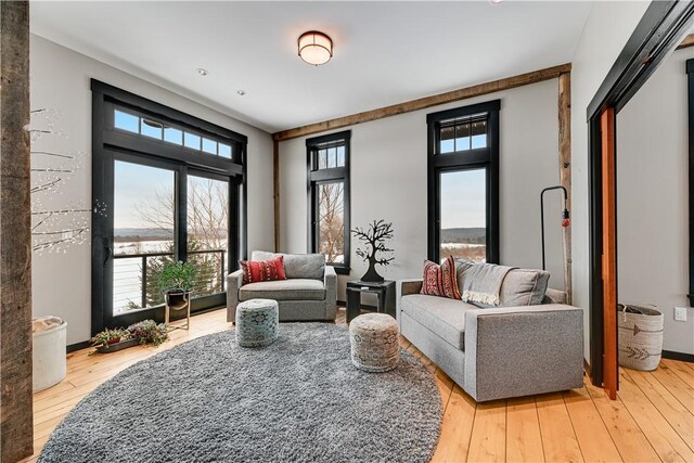 sitting room featuring hardwood / wood-style floors and plenty of natural light