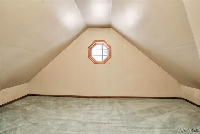 additional living space featuring light carpet and vaulted ceiling