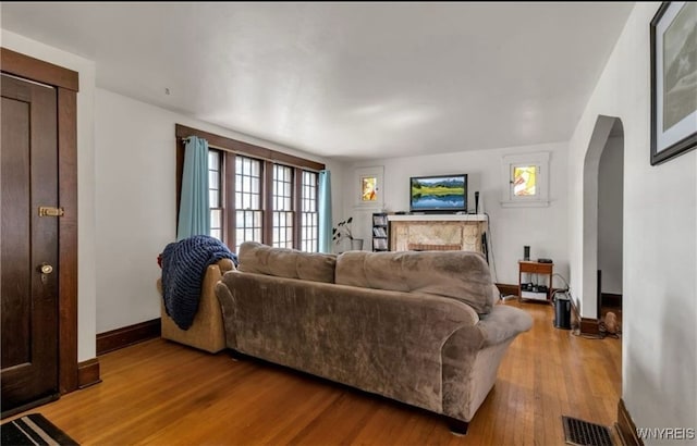 living room with hardwood / wood-style flooring