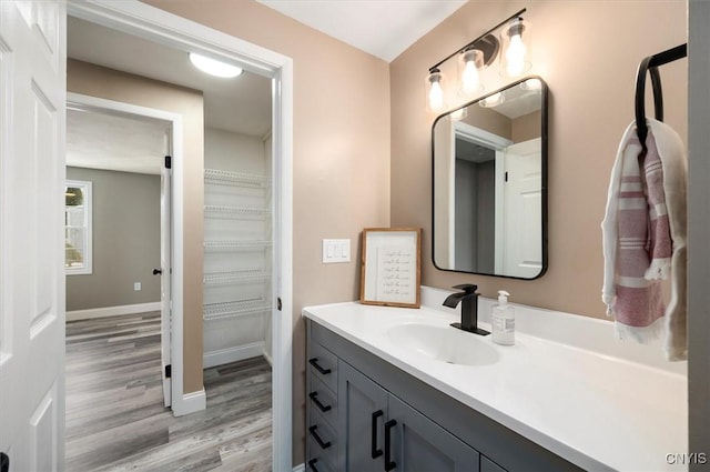 bathroom featuring vanity and wood-type flooring