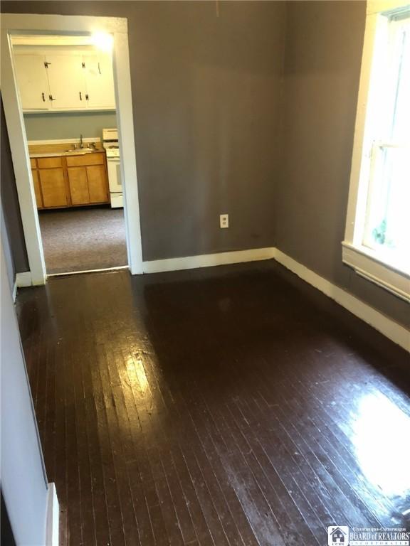 unfurnished room with sink and dark wood-type flooring