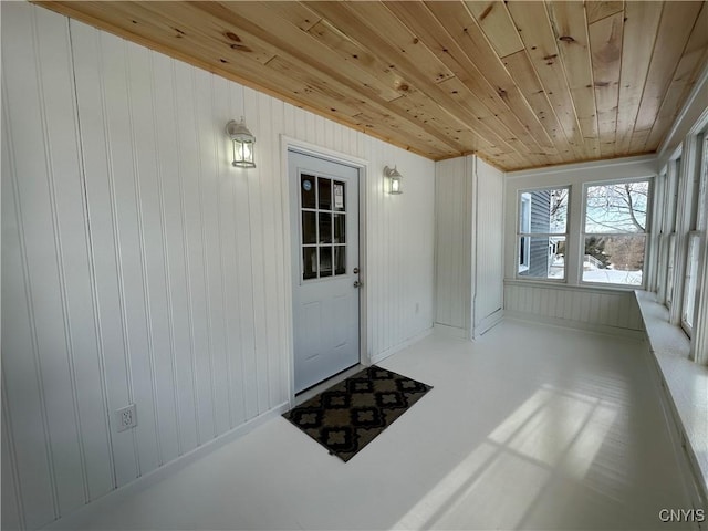 interior space featuring wooden ceiling