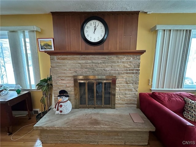 room details featuring hardwood / wood-style floors and a textured ceiling