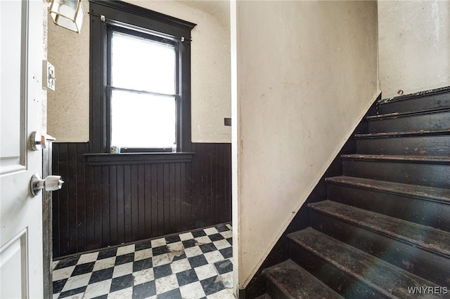 stairs with wooden walls