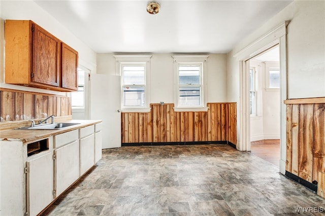 kitchen with wooden walls and sink