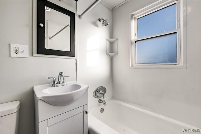 full bathroom featuring vanity, toilet, and tub / shower combination