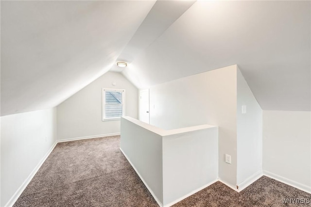 additional living space with lofted ceiling and carpet flooring