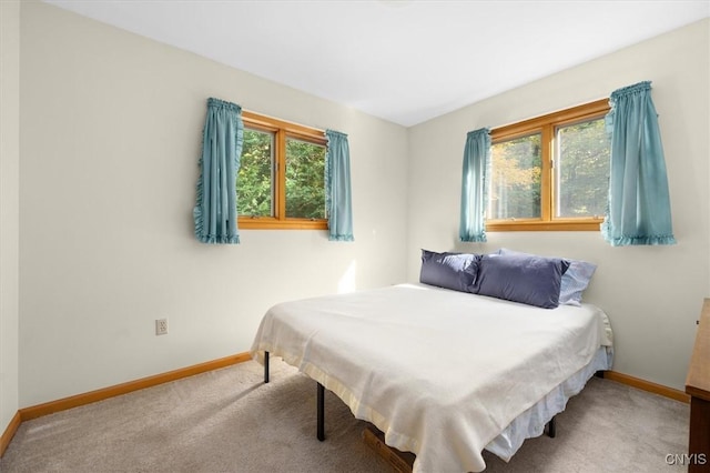 carpeted bedroom featuring multiple windows