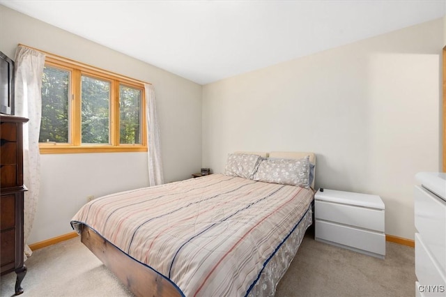 bedroom featuring light colored carpet