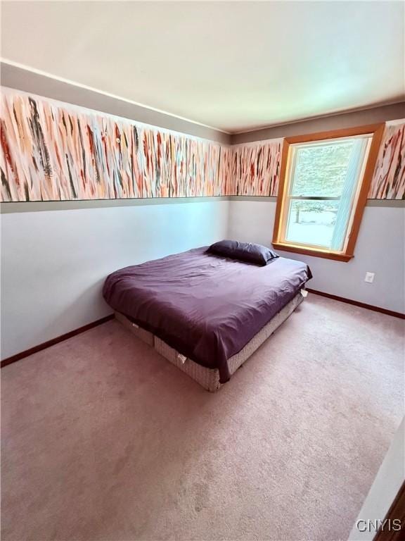 bedroom with light carpet