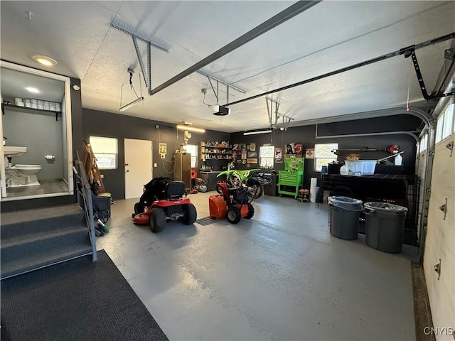 garage with a garage door opener