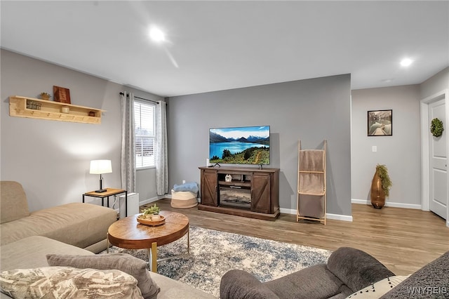 living room with light hardwood / wood-style floors