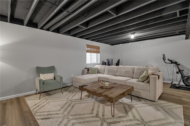 living room with light hardwood / wood-style flooring