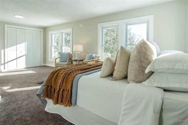 carpeted bedroom featuring a closet