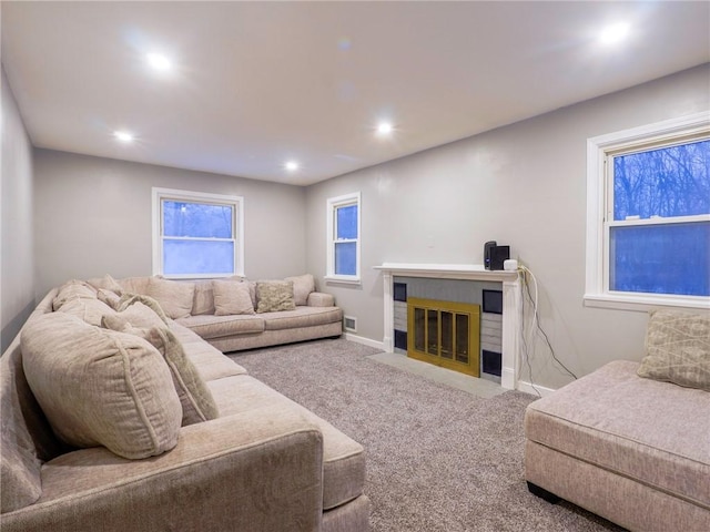 living room featuring carpet floors