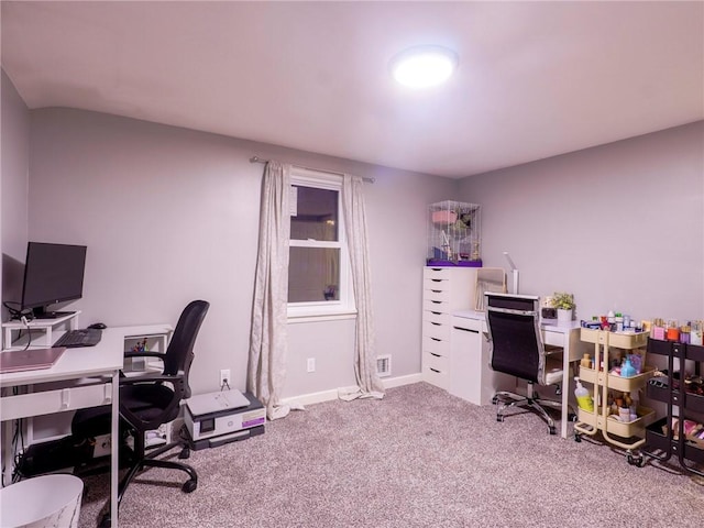 home office featuring light colored carpet