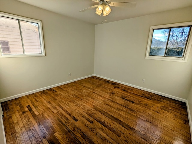 unfurnished room featuring ceiling fan and wood-type flooring