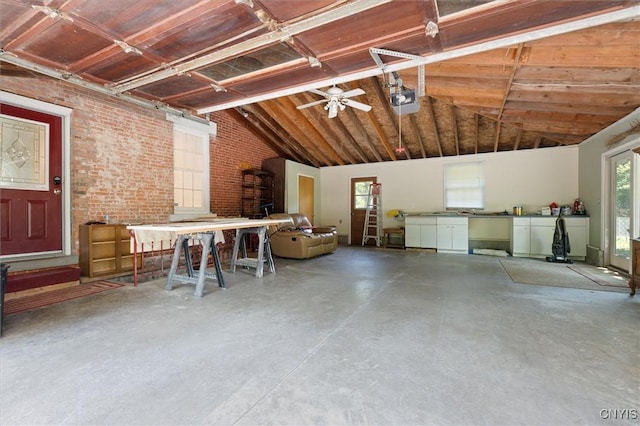 garage with ceiling fan