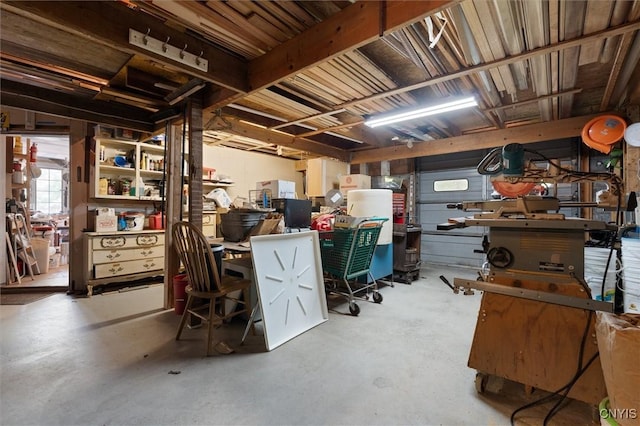 basement featuring a workshop area