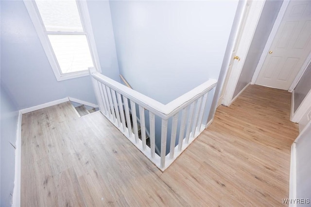 stairway featuring hardwood / wood-style flooring