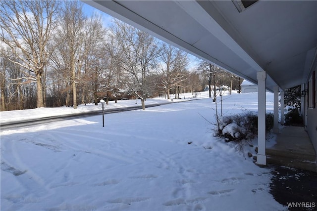 view of yard layered in snow