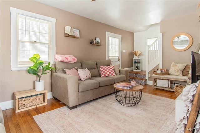 living room with hardwood / wood-style floors