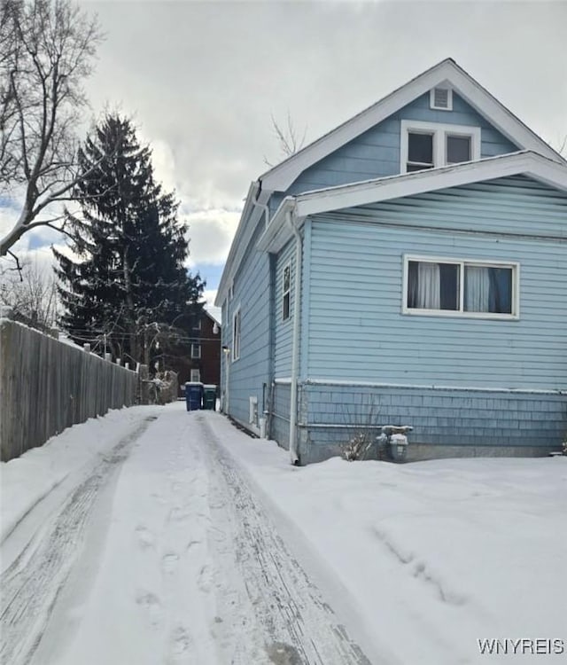 view of snow covered exterior