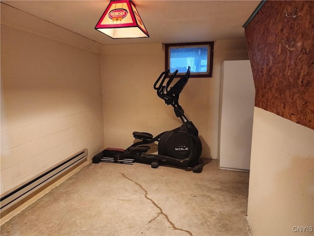 exercise area with baseboard heating