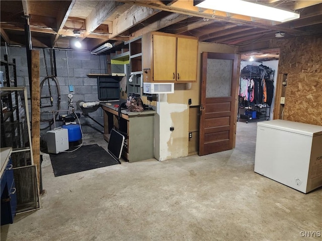 basement featuring refrigerator